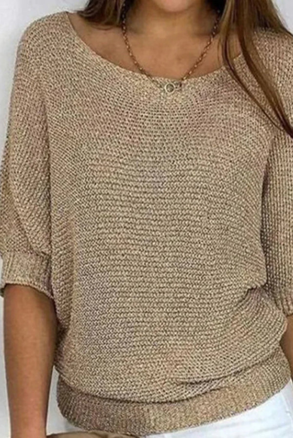 Crew Neck Knitted Half Sleeve Sweater