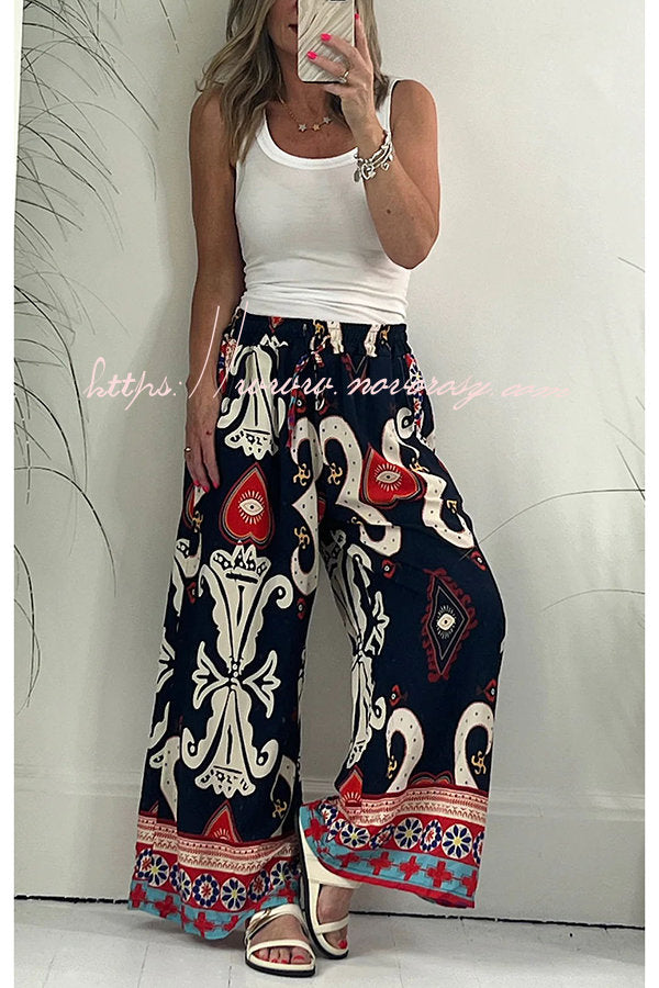 Queen of Hearts Printed Pocketed Drawstring Elastic Waist Pants