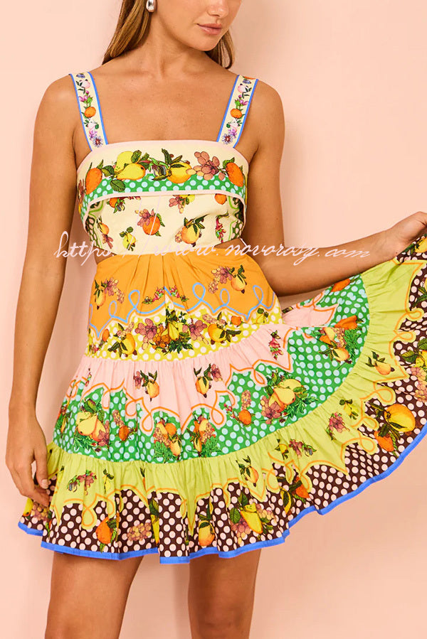 Sweet and Sour Summer Multicolor Lemon Print Pleated Hem Mini Dress