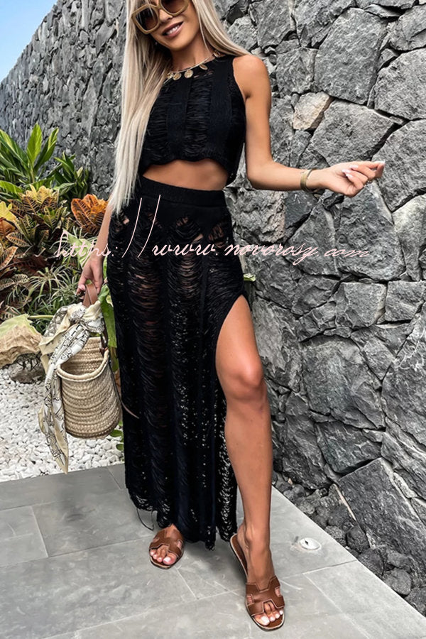 Shadow By The Sea Knit Hollow Out Tank and Elastic Waist Maxi Skirt Set
