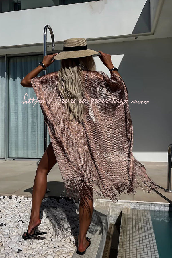 Perfect Look for Vacation Tassle Trim Batwing Sleeve Loose Cover-ups