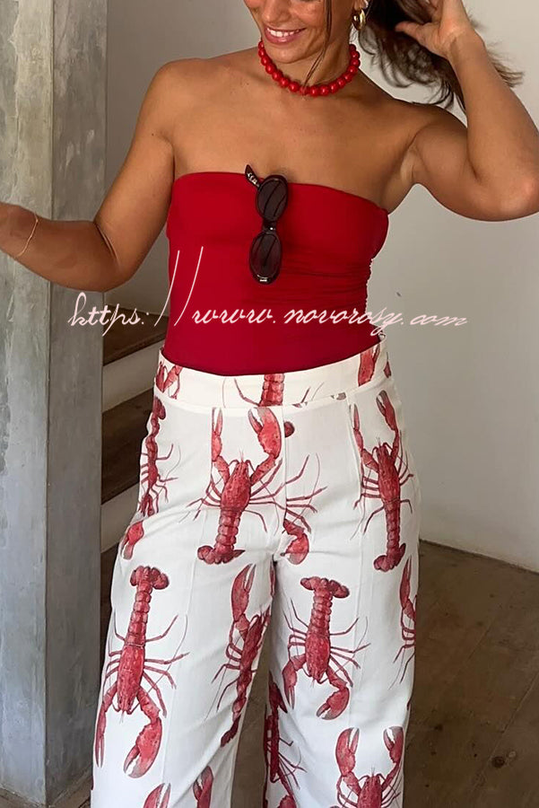 Fun Vacation Lobster Print High Rise Straight Pants