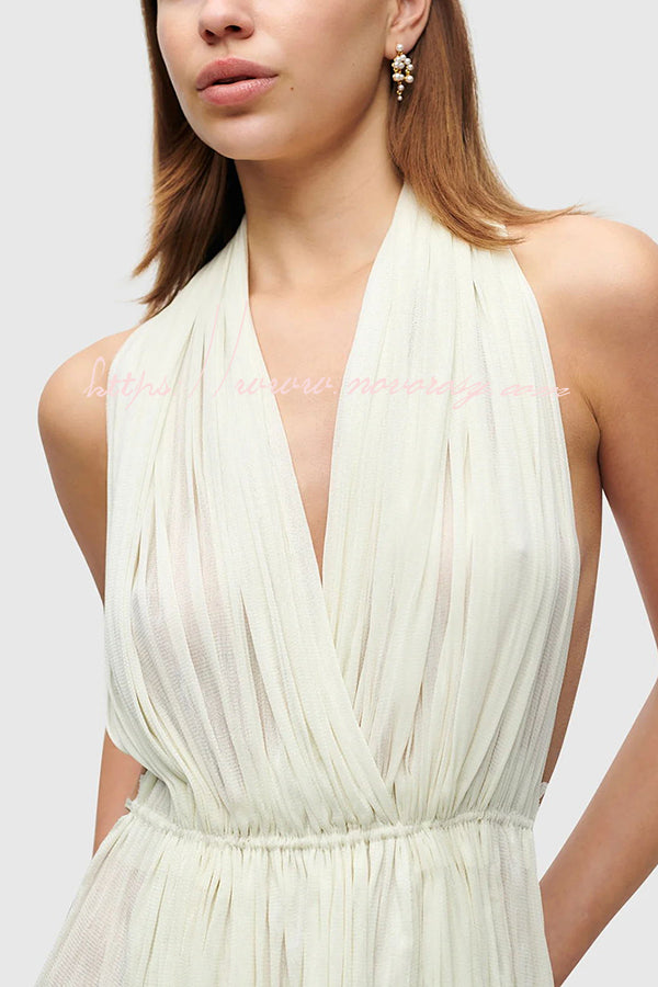 Chasing Sunsets Tulle Pleated Elastic Waist Back Lace-up Adjustable Halter Tank