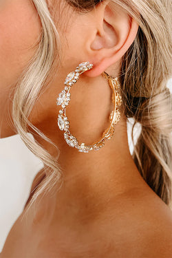 Textured Rhinestone Hoop Earrings