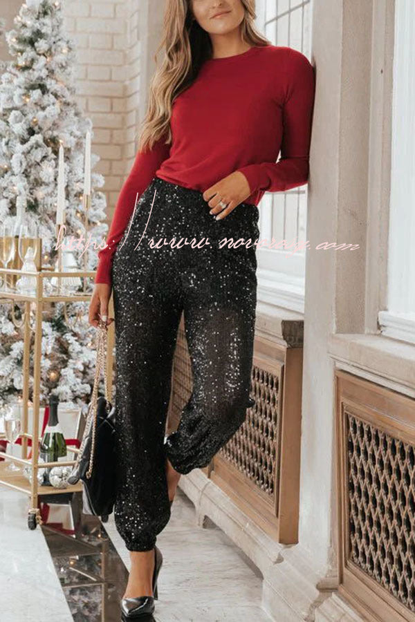 Special Event Sequin High Rise Elastic Waist Pocketed Pants