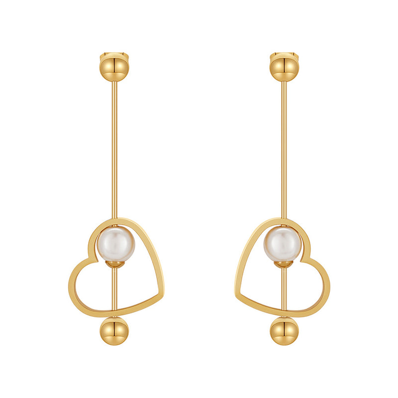18K Gold Titanium Steel Heart-shaped Peach Heart Pearl Earrings