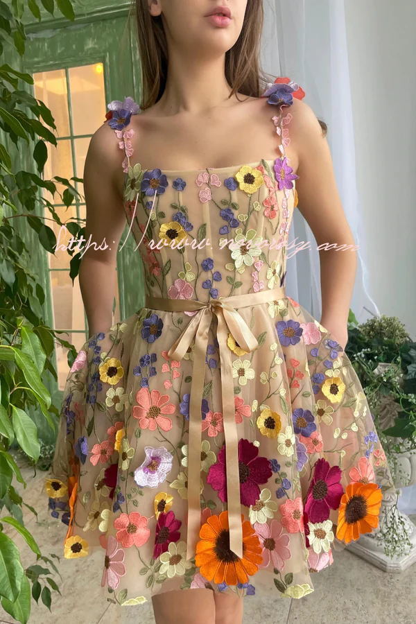 Like A Fairy Embroidery Floral Applique Prom Mini Dress