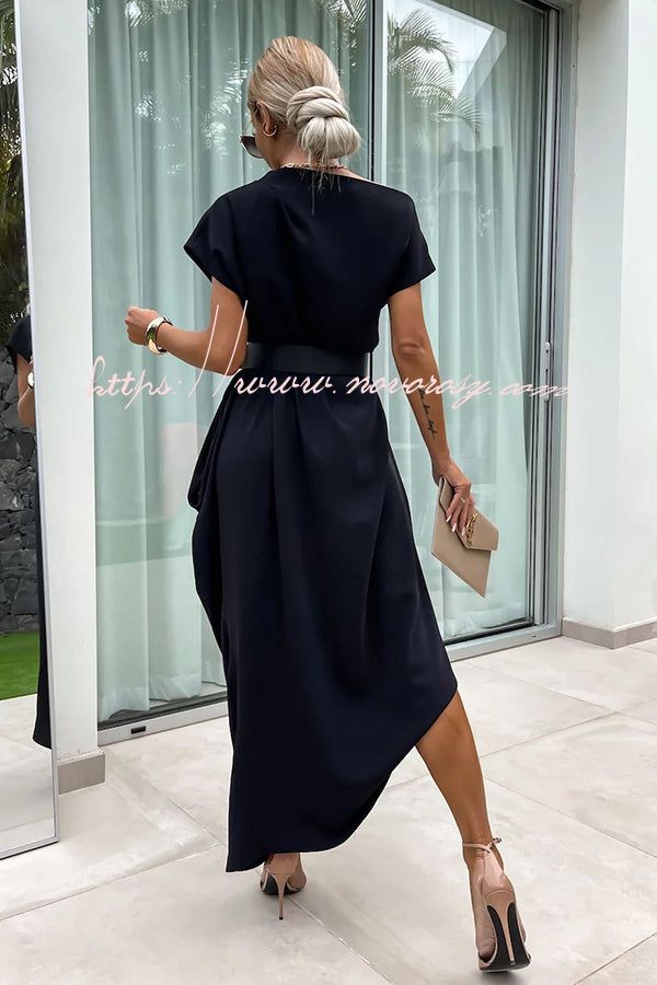 Extraordinary Cut Asymmetrical Short Sleeve  Loose Midi Dress
