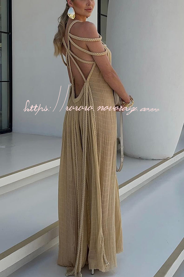 Modern and Sophisticated Linen Blend Draped Braids Cover Up Maxi Dress