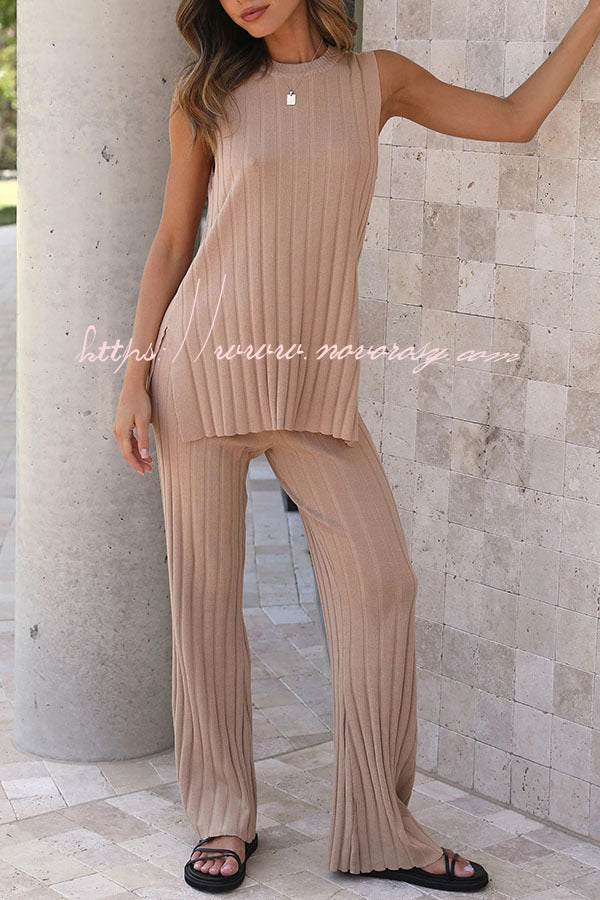Franky Knit Ribbed Loose Tank Top and Stretch Flare Pants Set