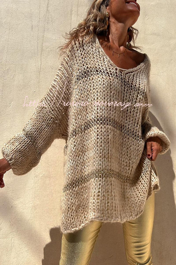 Autumn Brunch Knit Striped Colorblock Loose Pullover Sweater