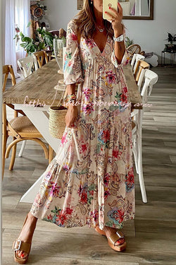 Friendly Smiles Paisley Floral Print Loose A-line Maxi Dress
