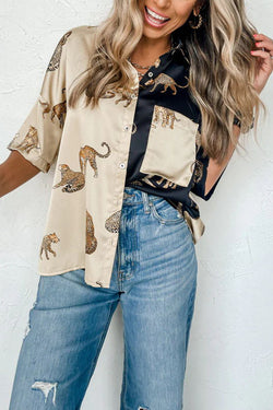 Catch You Later Cheetah Satin Color Block Blouse