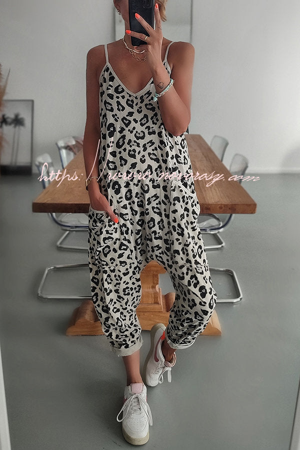 Kind and Casual Leopard Pocketed Relaxed Strap Jumpsuit