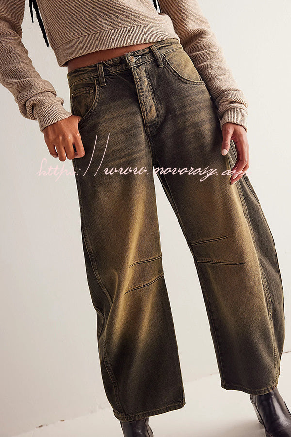 Rina Denim Mid-Rise Pocket Tapered Hem Barrel Jeans