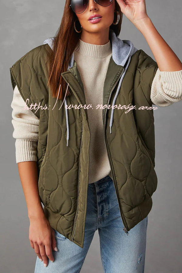 Fall and Forever Zipper Pocket Hooded Quilted Cotton Vest