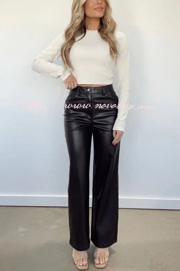 Timelessly Trendy Leather Pocket Buttoned High Rise Wide Leg Pants