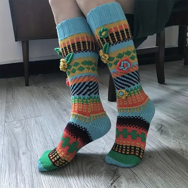 Floral Geometric Pattern Knitted Floor Socks