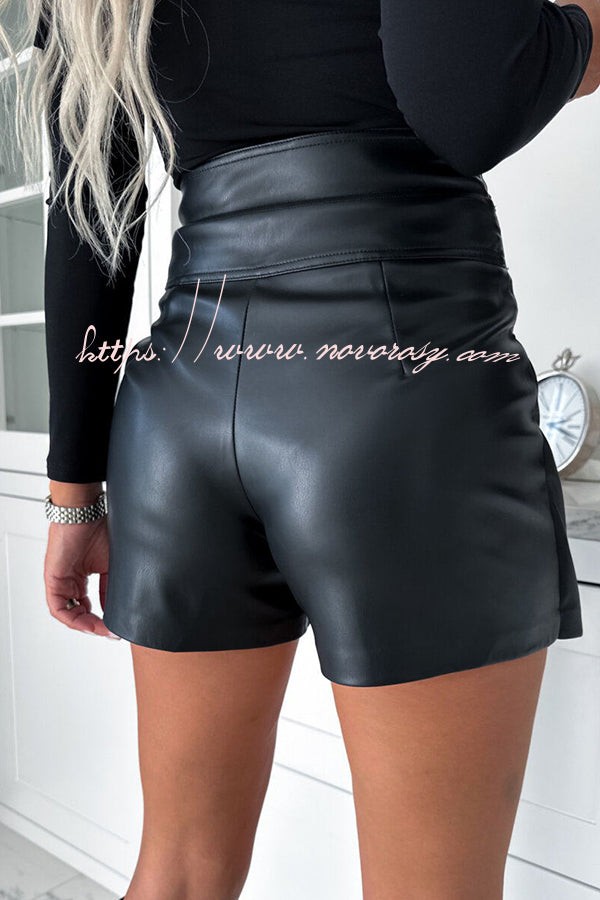 All about Fashion Faux Leather Wrap Metal Ring Mini Skort