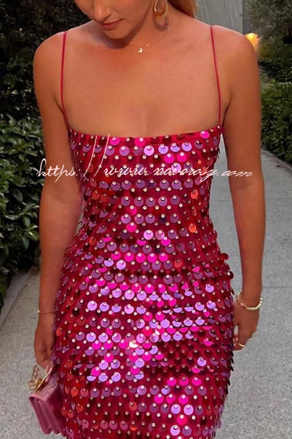 Glamour Glow Sequin Spaghetti Strap Birthday Party Midi Dresses