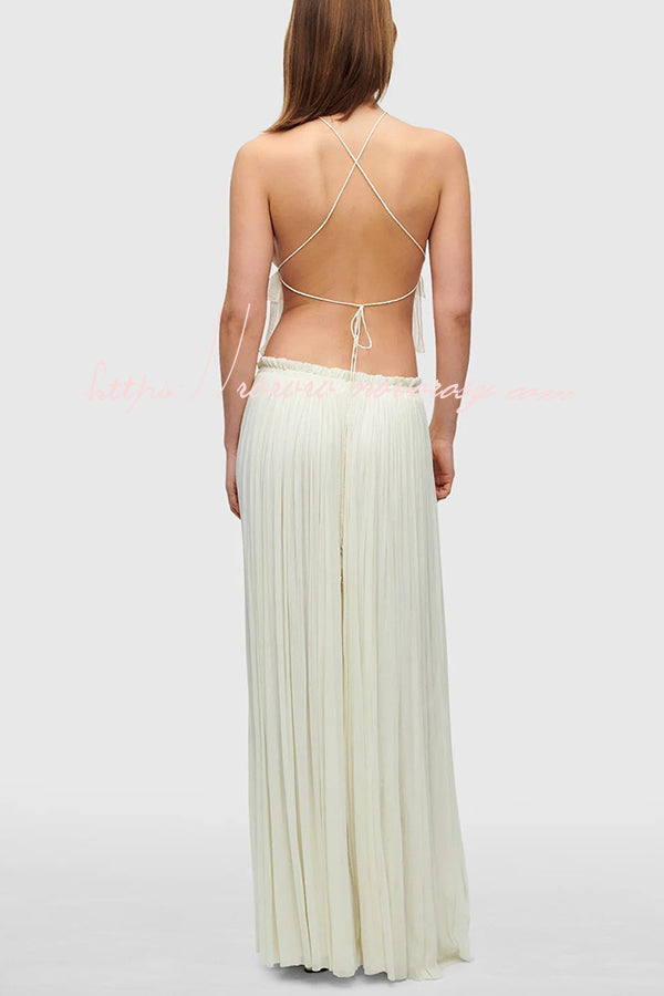 Chasing Sunsets Tulle Pleated Drawstring Waist Maxi Skirt