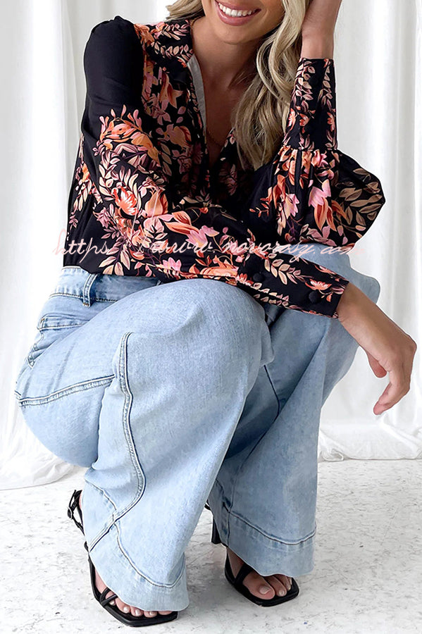 Autumn Off The Look Floral Print Single Breasted Blouse