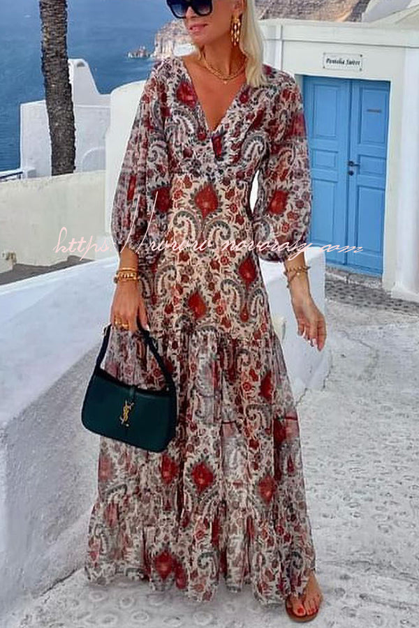 Perfect Transitional Vacation Paisley Print Back Tie-up Maxi Dress