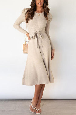Bubble Long-sleeved Knitted Mid-length Dress