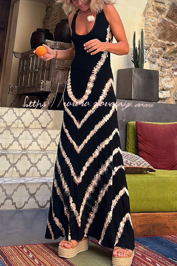 Summer of Fun Tie-dye Print Back Lace-up Stretch Maxi Dress