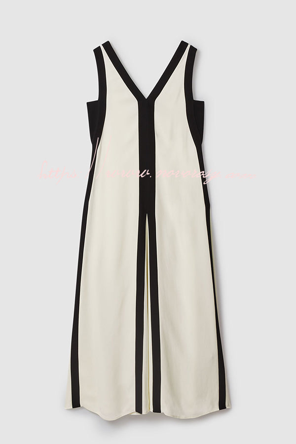 Elegant Piano Keys Reversible Style Colorblock A-line Maxi Dress
