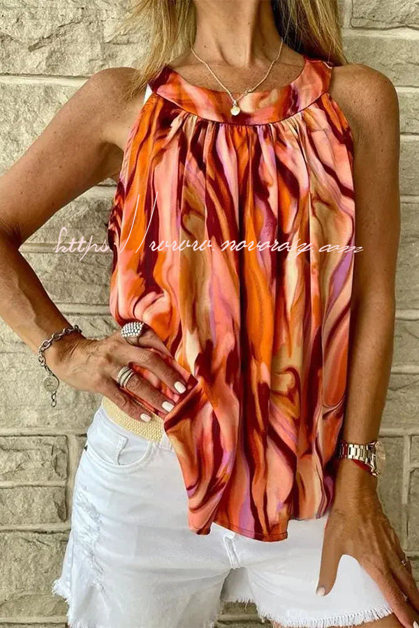 Marble Print Ruched Casual Tank Top