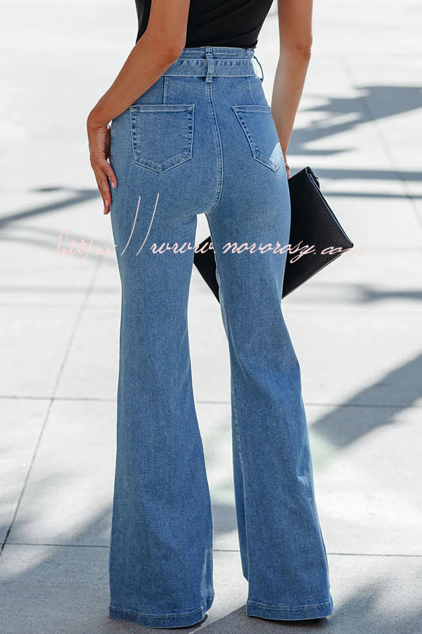 Tie Up High Rise Pocket Wide Leg Jeans