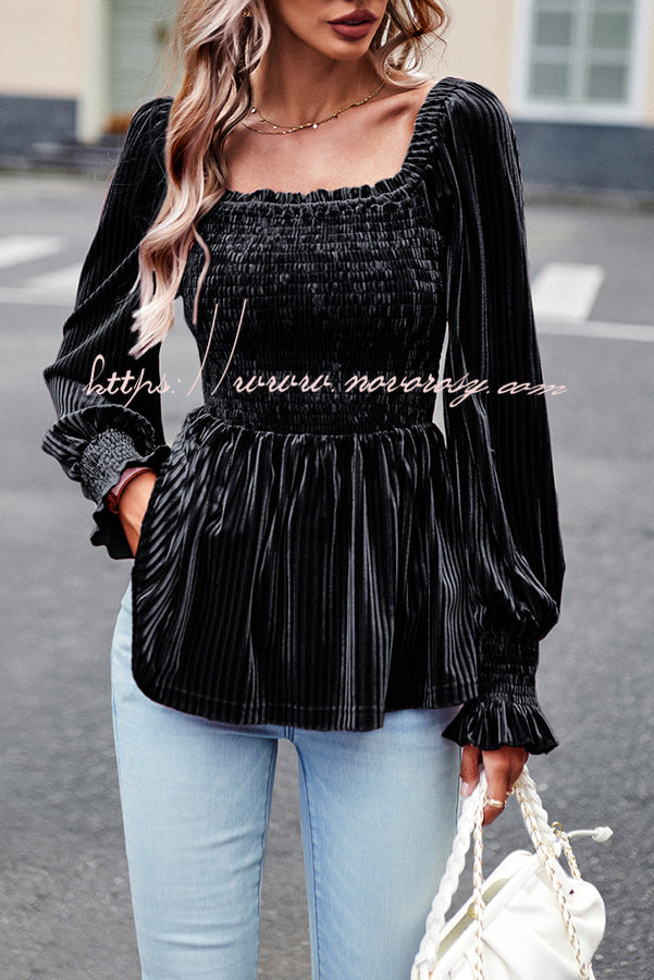 Solid Color Balloon Sleeve Commuter Long Sleeve Top