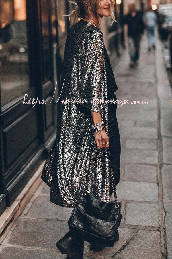 Disco Glamour Sequin Bell Sleeve Kimono