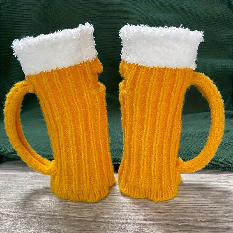 3D Beer Mug Shape Knitted Half Finger Gloves