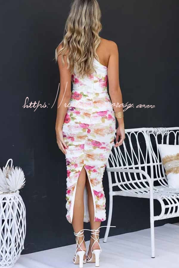 Bloom Now Ruched One Shoulder Stretch Maxi Dress