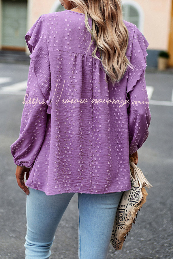 Textured Lace Fabric Ruffle Long Sleeve Blouse