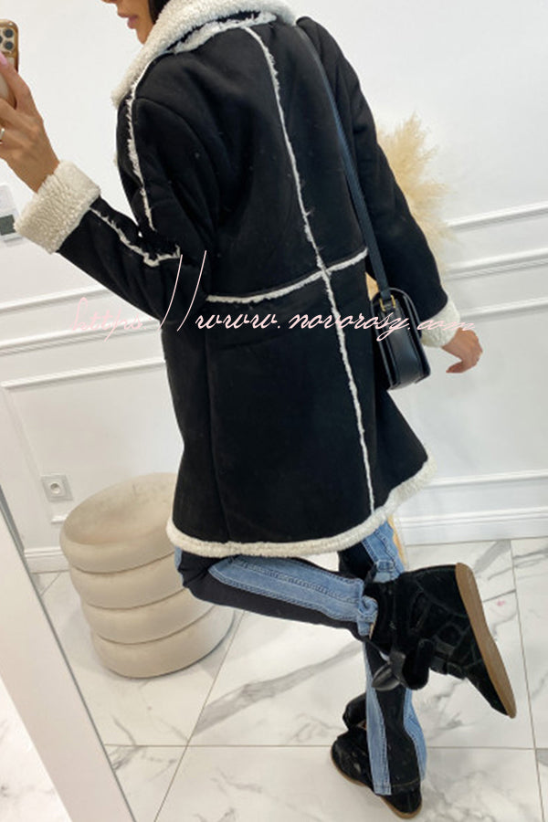 Single Breasted Multi Button Solid Color Long Sleeved Sherpa Coat