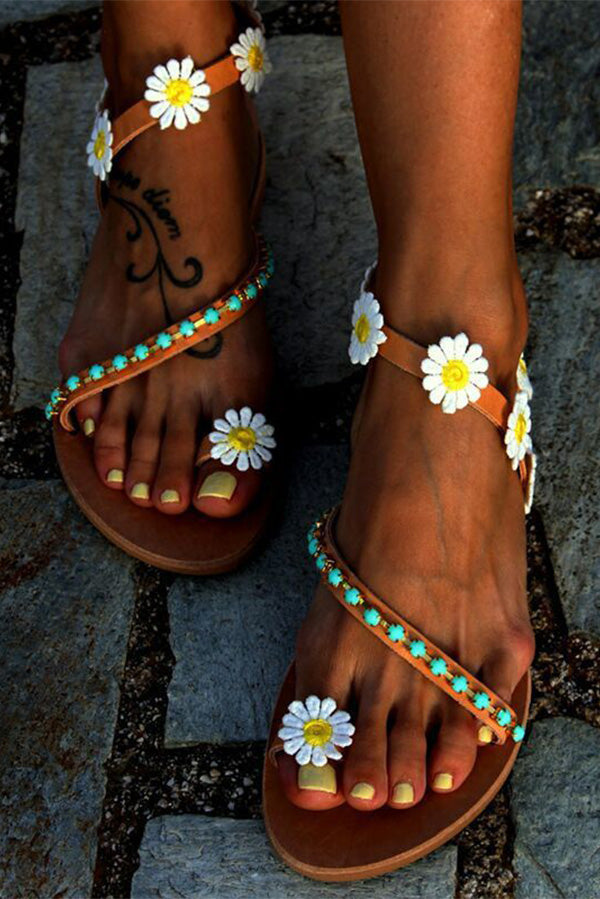 Flat Open Toe Floral Sandals