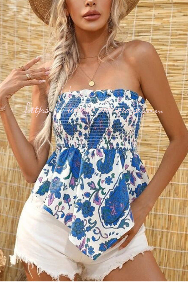 Trendy Unique Printed Pleated Off Shoulder Shirts