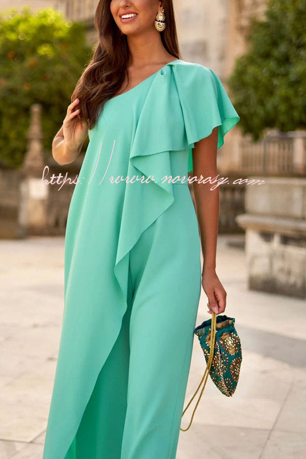 Fashion Diary Ruffle Design One Shoulder Formal Jumpsuit