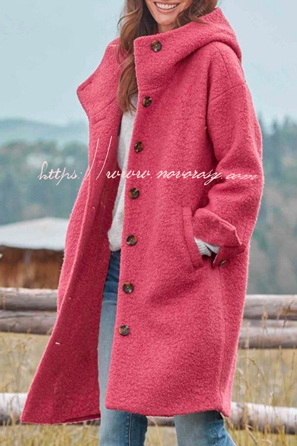 Casual Solid Color Hooded Single Breasted Wool Coat