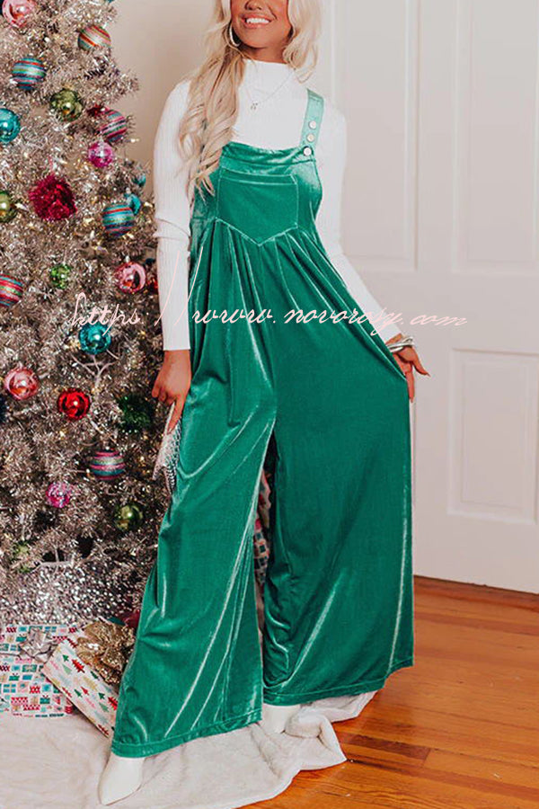 Trendy Style Adorable Velevt Pocketed Wide Leg Jumpsuit