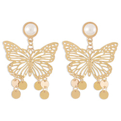 Filigree Butterfly with Pearl Drop Earrings