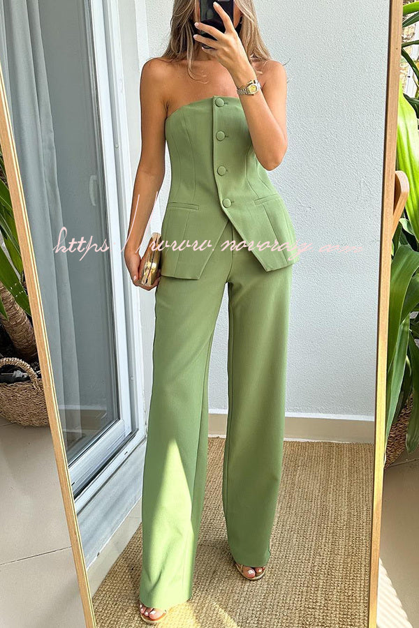 Extra Dose of Confidence Off Shoulder Button Top and Straight Pants Set