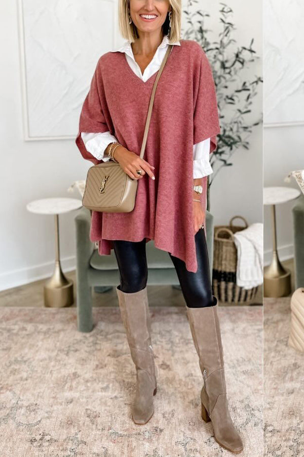 Super Comfortable and Versatile Knit Loose Poncho Sweater