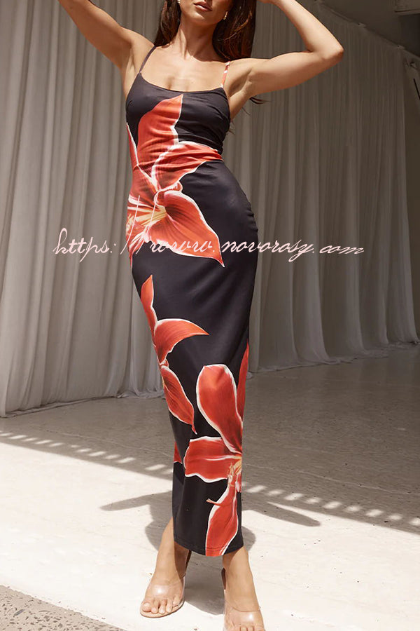 Definitely Memorable Abstract Floral Print Slip Stretch Maxi Dress