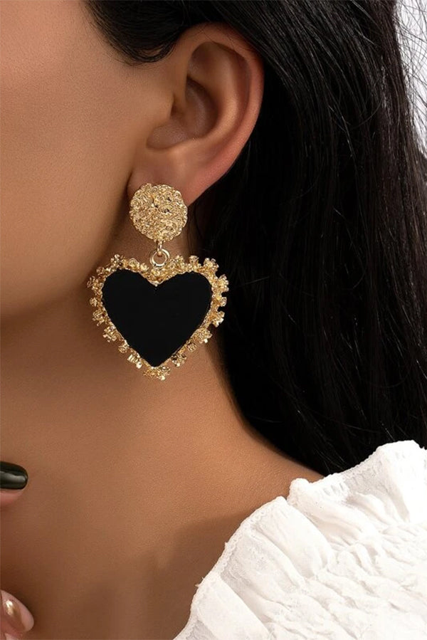Textured Metal Heart Drop Earrings