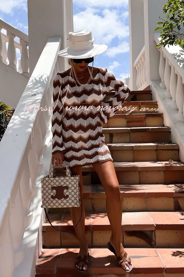 SanFran Sunshine Knit Colorblock Backless Cover-Up Beach Mini Dress