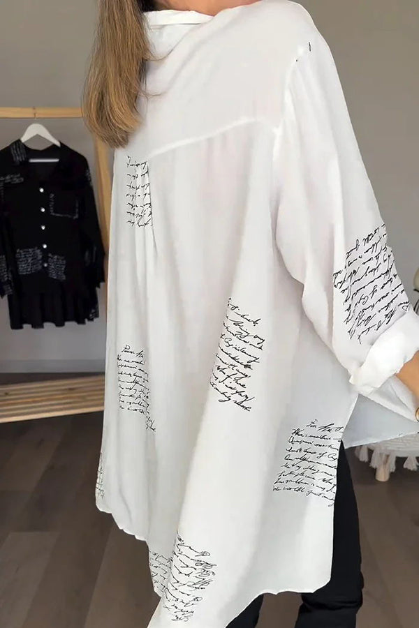Keeping It Simple Letter Print High-low Loose Shirt